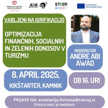 VABILO - Optimizacija finančnih, socialnih in zelenih donosov v turizmu - 8 April 2025